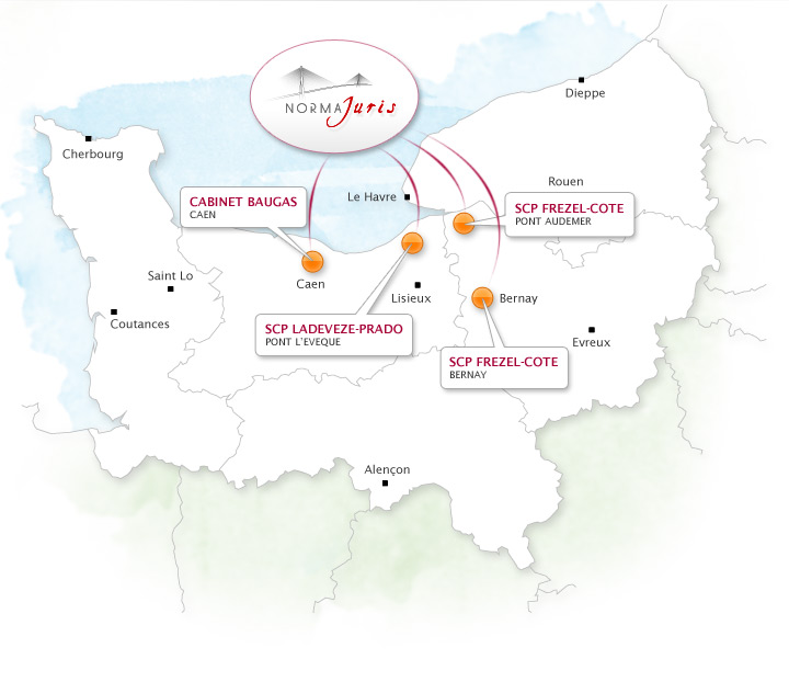 les cabinets NormaJuris sur la carte de la Haute Normandie et Basse Normandie